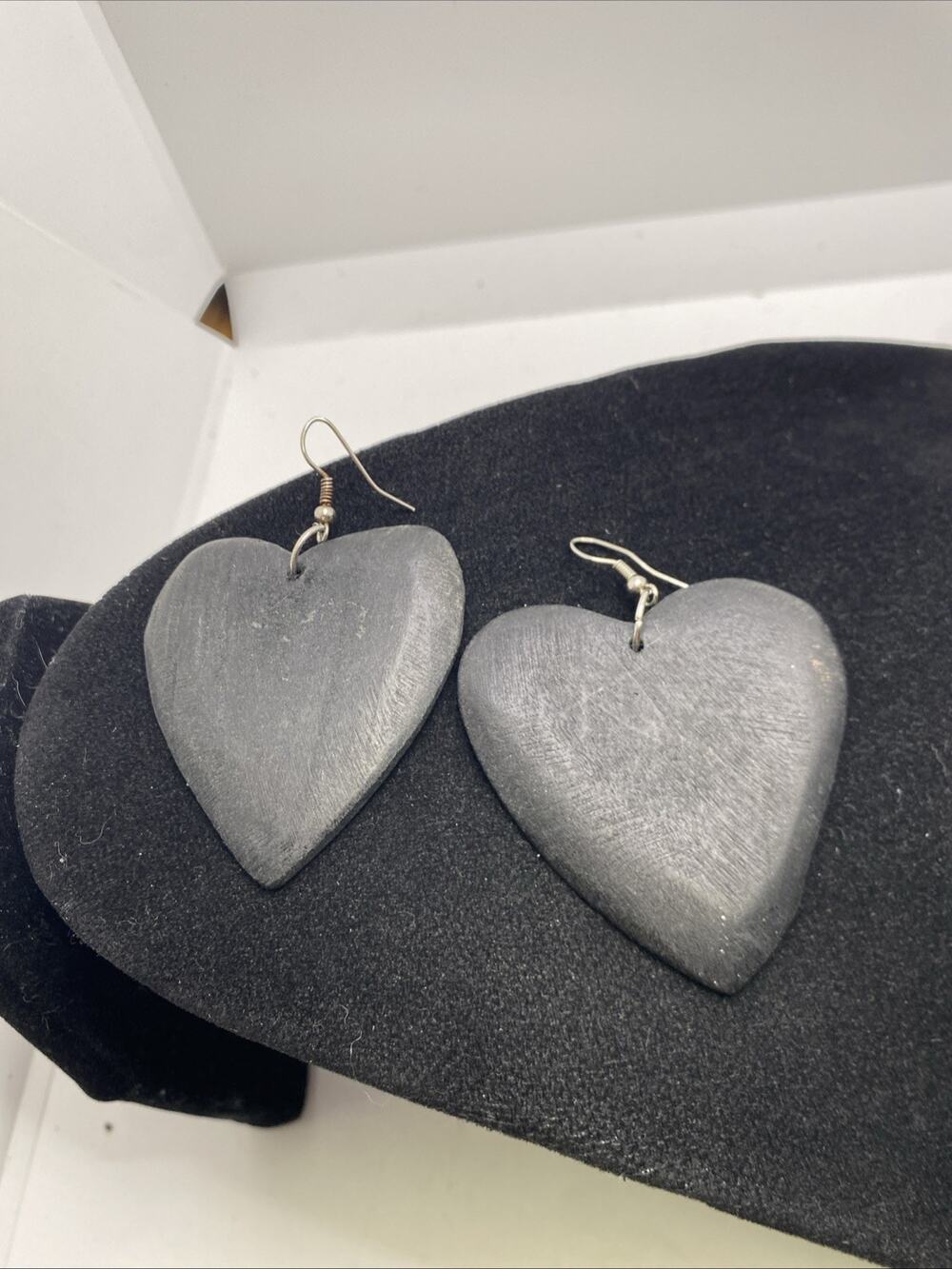 Womens Black Gothic Style Heart Earrings